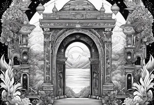 cosmic spiritual archway tattoo idea