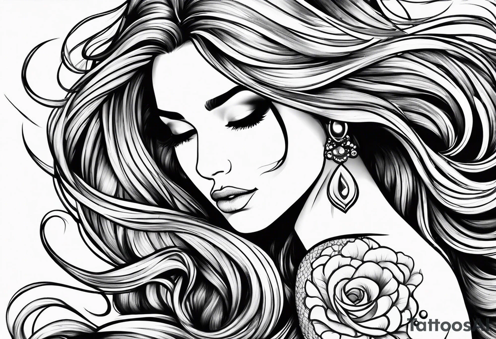 Flowing mermaid hair tattoo idea