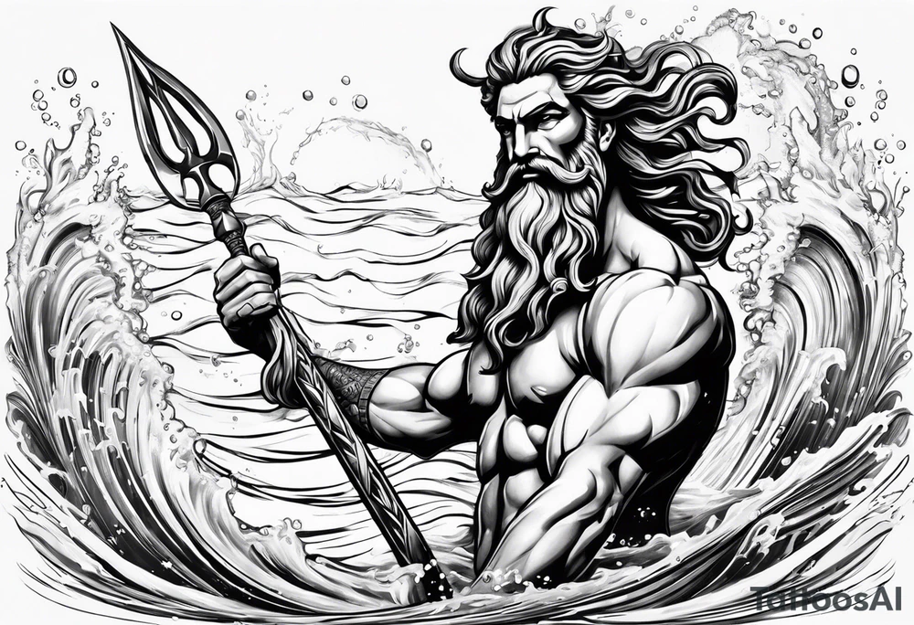 Poseidon on water with his trident tattoo idea