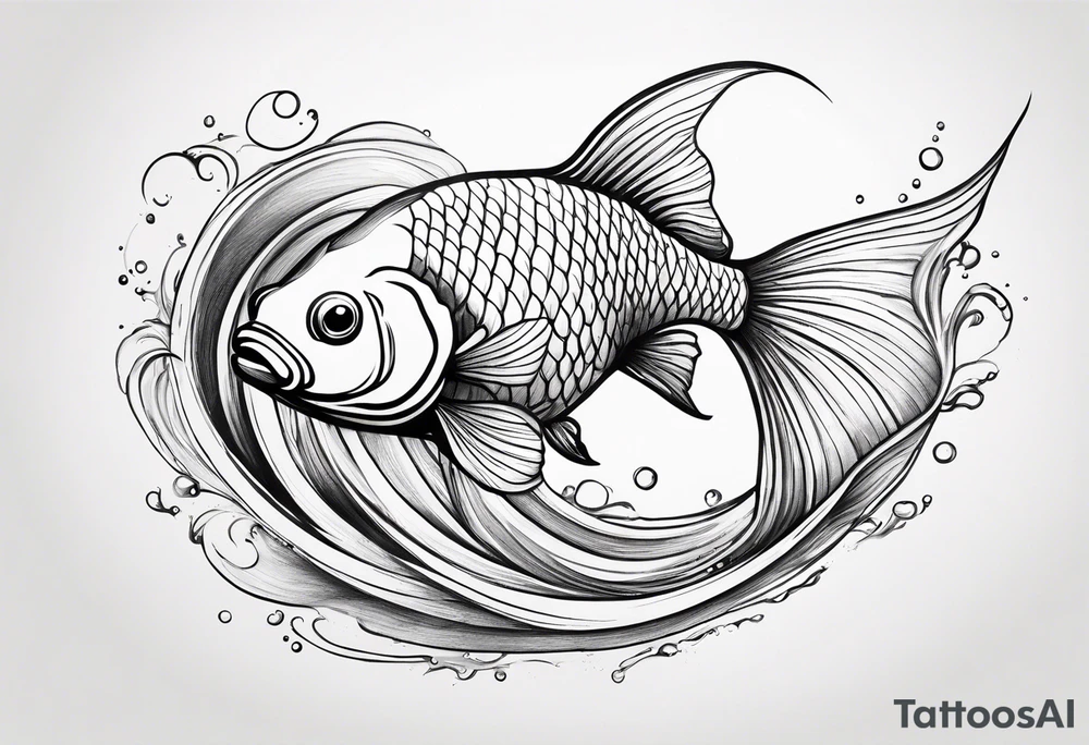 “Create a delicate tattoo of a goldfish swimming in a wave, emphasizing its flowing fins and graceful movement. tattoo idea