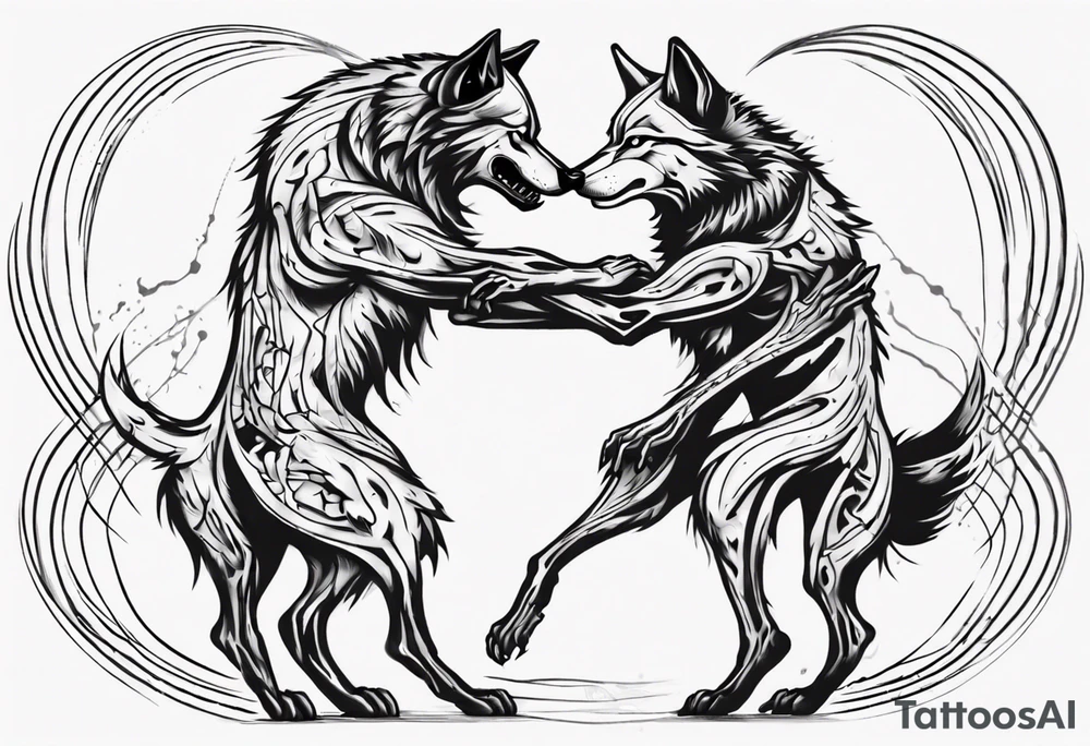two wolves dancing the tango. extremely simplified tattoo idea