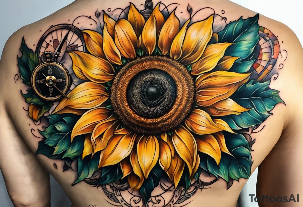 Sunflower next to a compass tattoo idea