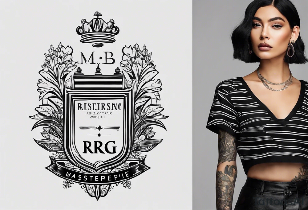 I'm looking for a minimalist logo-style tattoo that consists of the letters 'MRBG'. Keep it simple and not too fancy, just the clean and bold letters arranged in a stylish way. tattoo idea