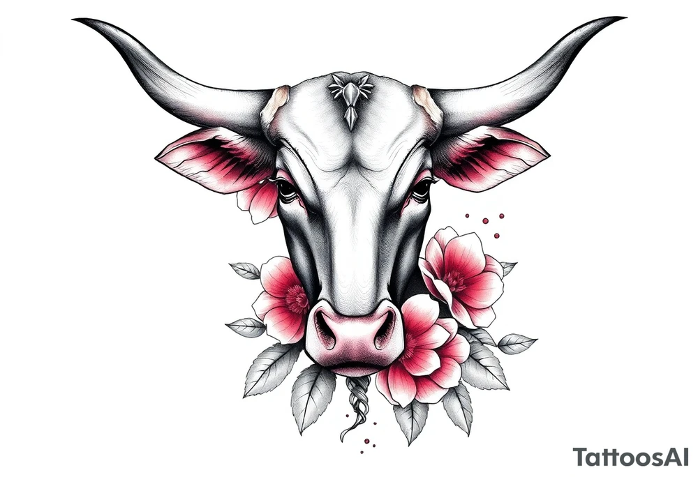 Bull with flowers tattoo idea