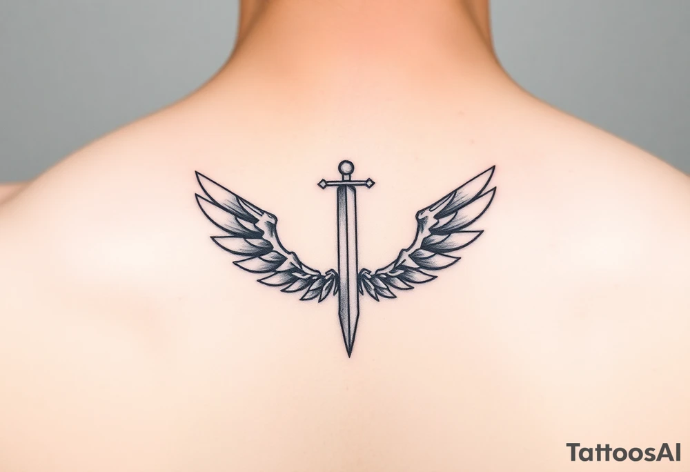 Laurel crown with a sword and wings tattoo idea