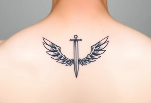 Laurel crown with a sword and wings tattoo idea