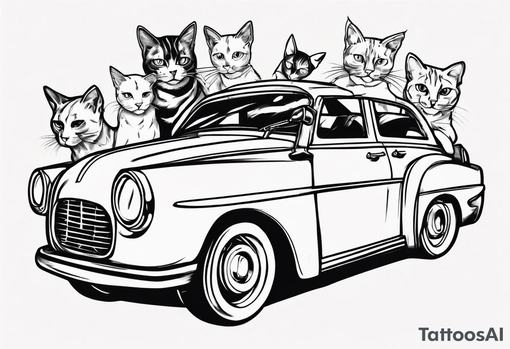cat in a car tattoo idea