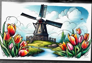 windmill and tulip tattoo idea