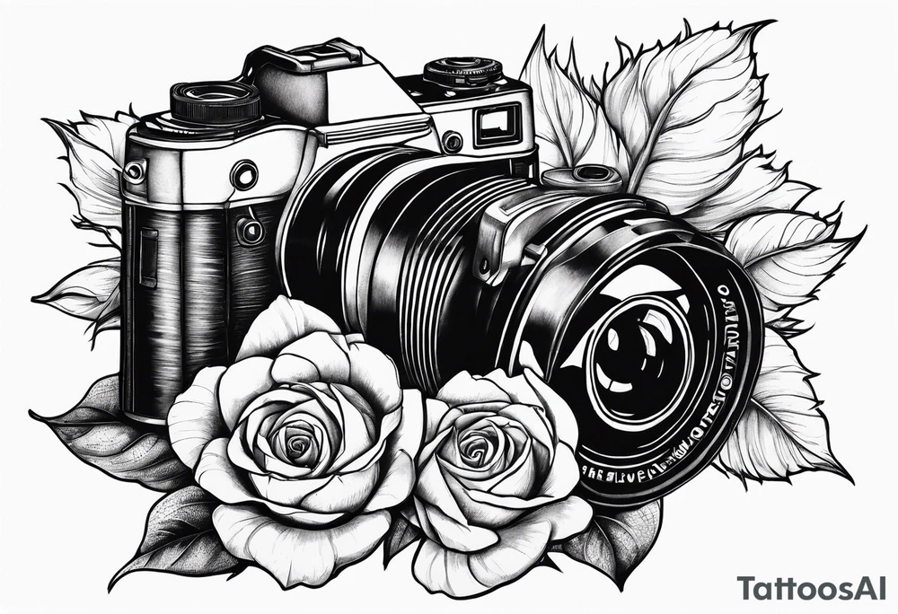 sunflower, camera, flower rose , book tattoo idea