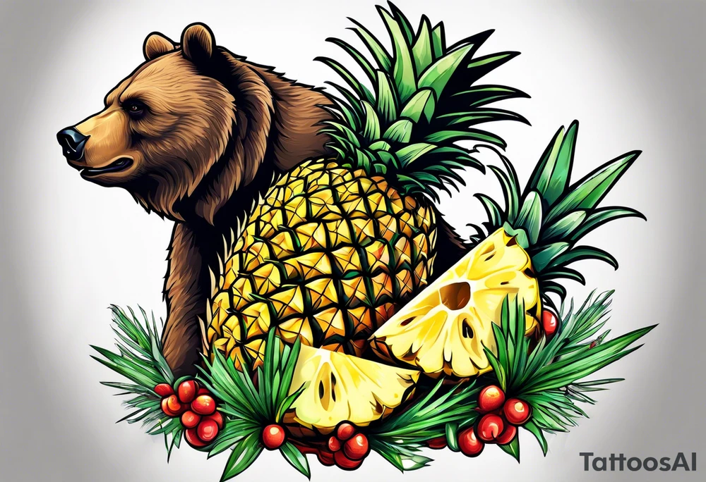 Bear eating pineapples tattoo idea