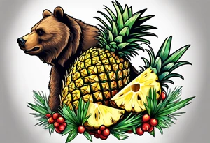 Bear eating pineapples tattoo idea
