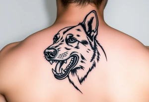 German Shepherd snarling with mouth open and barred teeth. tattoo idea