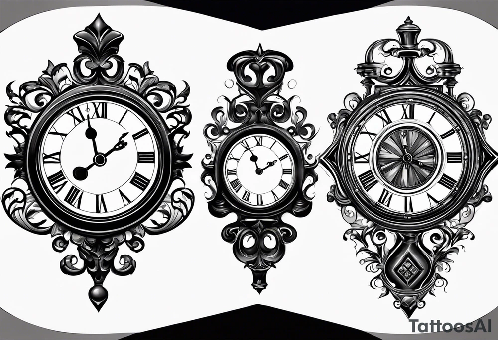 draws a clock which is mixed with an hourglass. they are surrounded by Roman numerals. it is a black and white tattoo for the right shoulder of a man tattoo idea