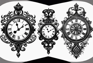 draws a clock which is mixed with an hourglass. they are surrounded by Roman numerals. it is a black and white tattoo for the right shoulder of a man tattoo idea