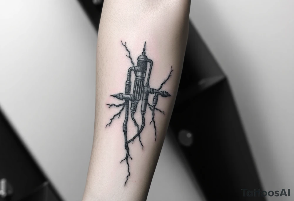 System of pipes that transitions into veins of forearm tattoo idea