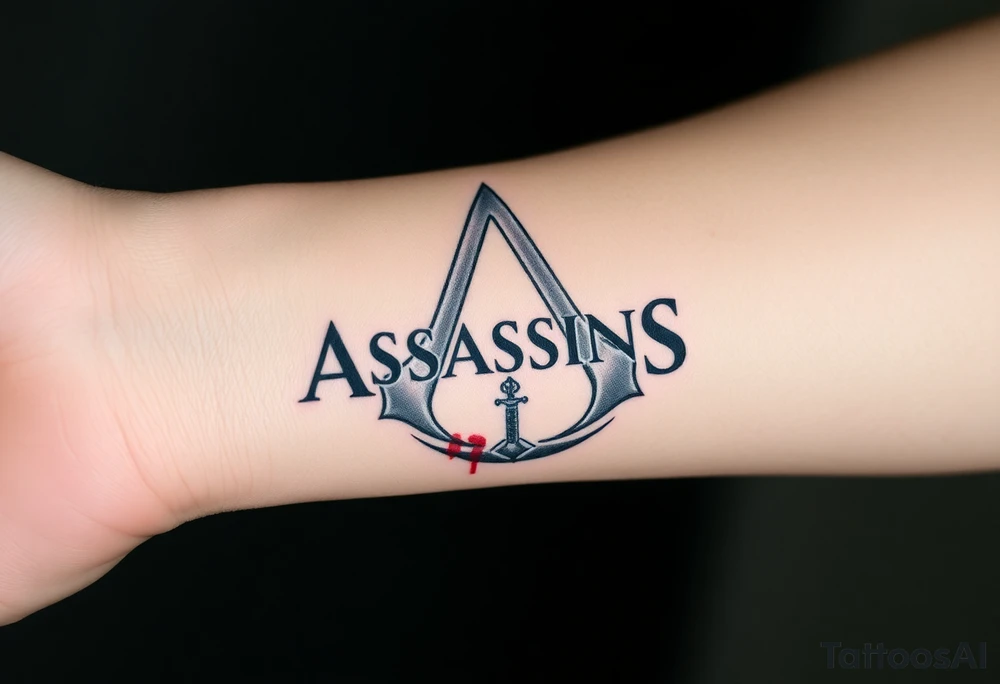 Assassins Creed logo with English flag and a sword with blood, no writing tattoo idea