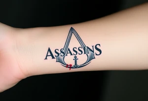 Assassins Creed logo with English flag and a sword with blood, no writing tattoo idea