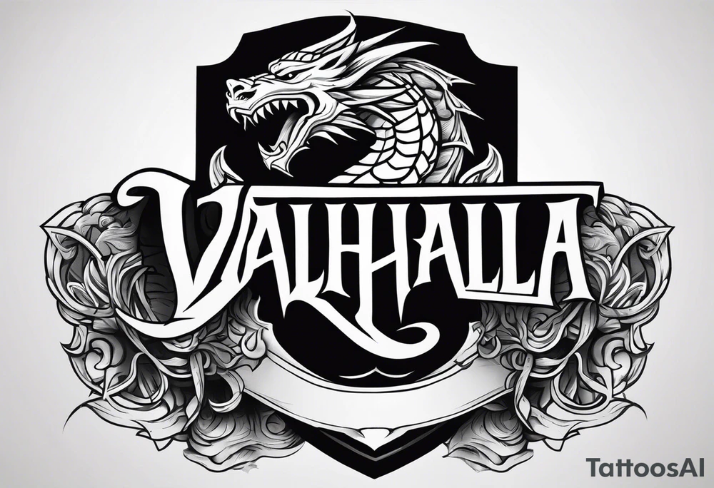 Valhalla sword shield dragon axe tattoo idea