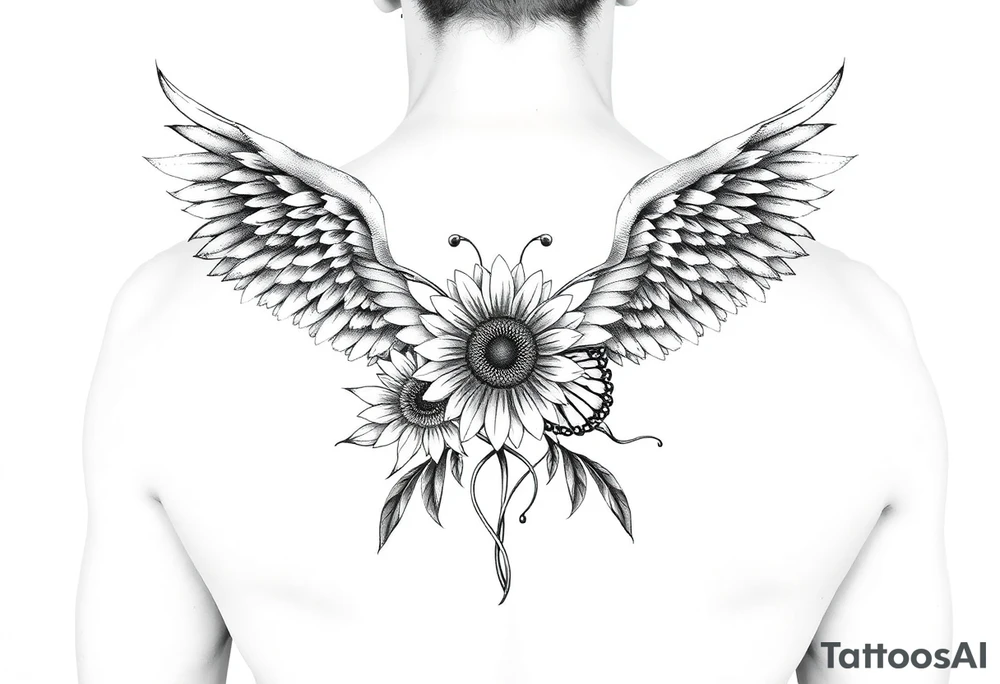 Sleeve with angel wings, sunflower and butterfly tattoo idea tattoo idea