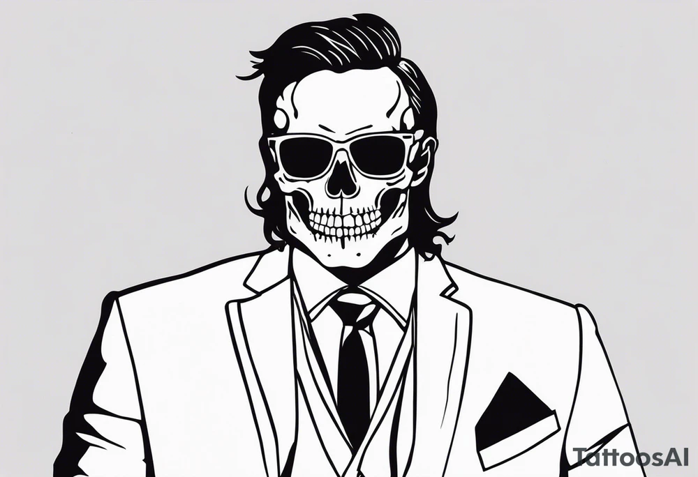 the devil wears a suit and tie writing with a skeleton tattoo idea