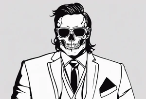 the devil wears a suit and tie writing with a skeleton tattoo idea
