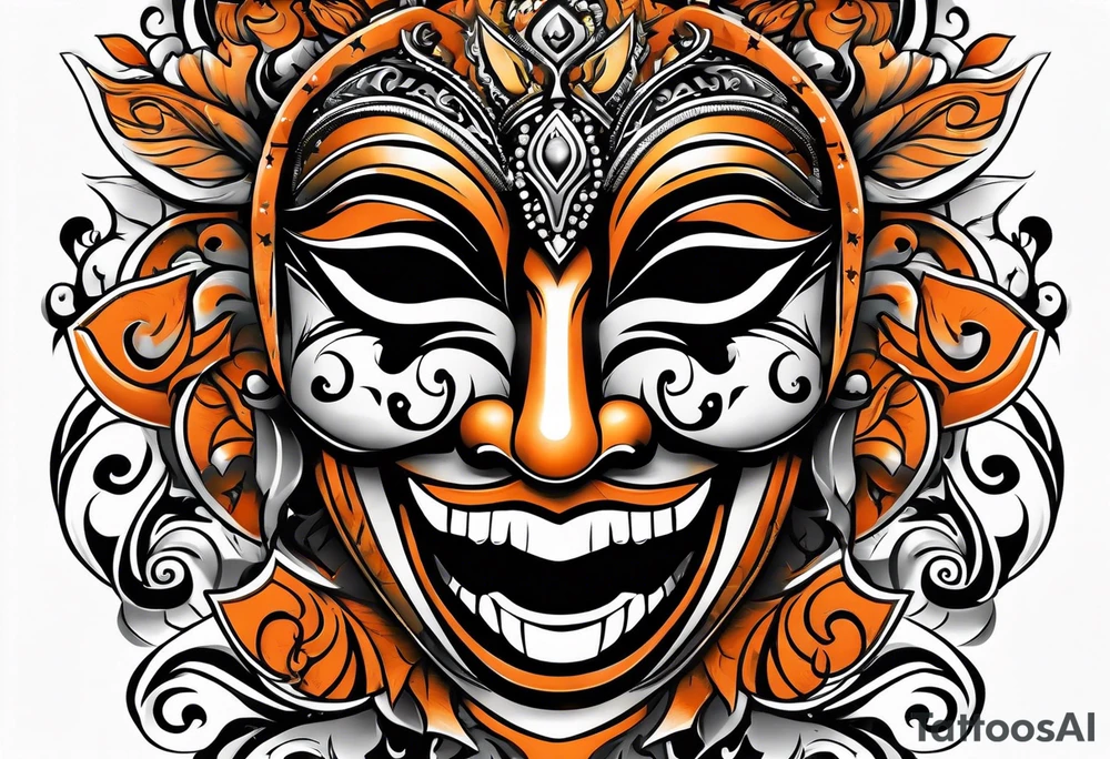 Laughing mask that is orange and black tattoo idea