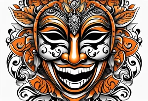 Laughing mask that is orange and black tattoo idea