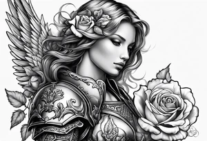 Angel in armor with roses tattoo idea