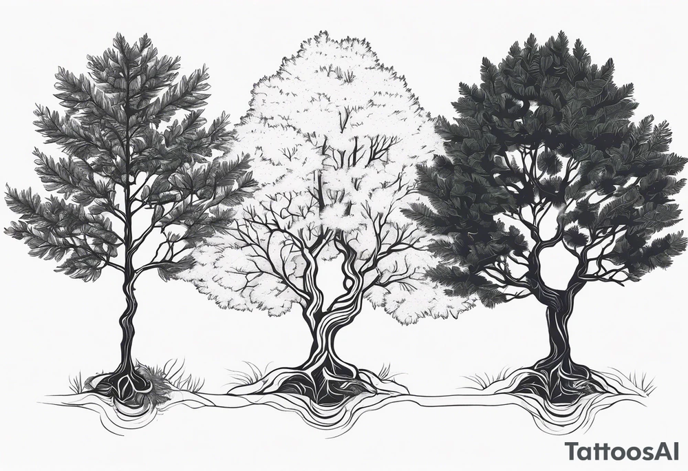 3 Forest trees growing out of the same root tattoo idea 3 Forest trees growing out of the same root tattoo idea