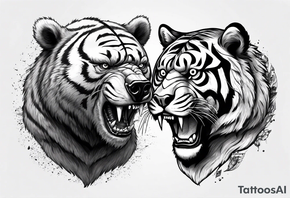 bear and tiger, fighting tattoo idea