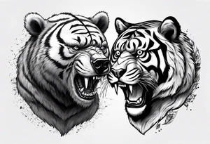 bear and tiger, fighting tattoo idea