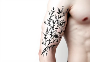 starting from a band mid-forearm, a sleeve of holly flowers and daffodils tattoo idea