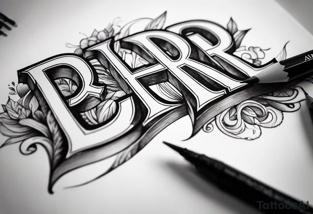 The letters AR together with the words always ready going down the side of the letters tattoo idea