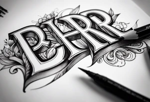 The letters AR together with the words always ready going down the side of the letters tattoo idea