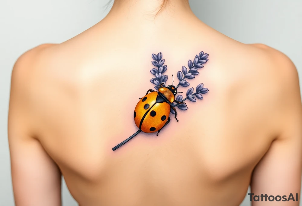 Golden or yellow ladybug on a lavender branch tattoo idea
