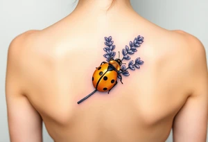 Golden or yellow ladybug on a lavender branch tattoo idea
