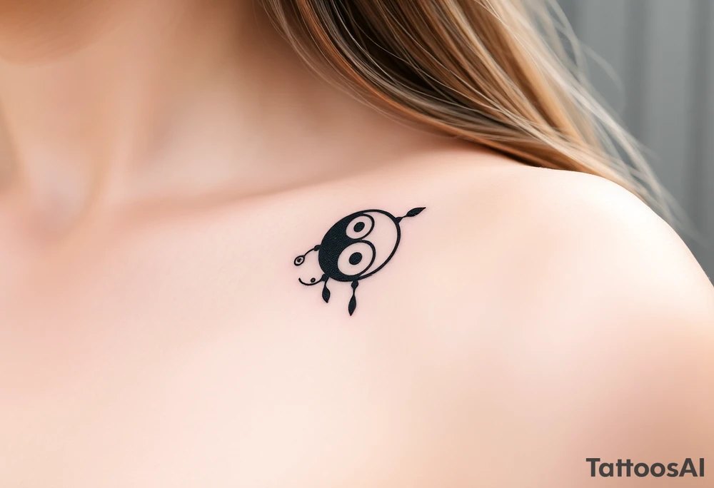 Magestic symbol combining ying yang, Gemini zodiac symbol,  and spiral Paisleys tattoo idea