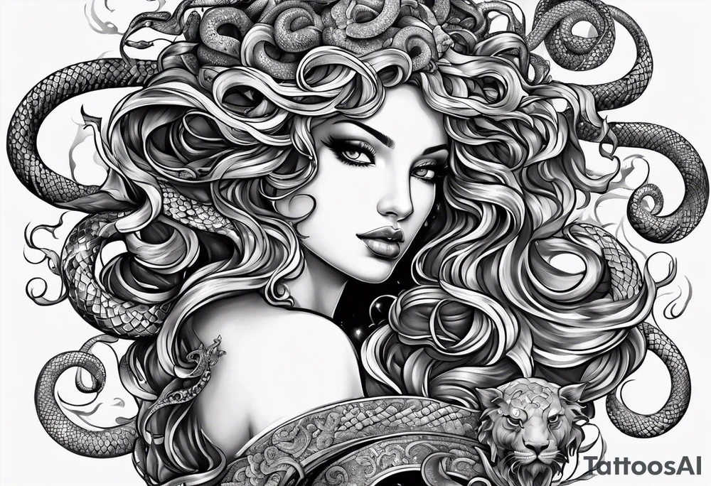 beautiful but mysterious medusa with the serpants clearly showing tattoo idea