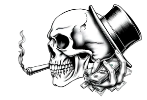 skull with mustache,a big cigar in his mouth,a top-hat on his head and alot of money in a hand. tattoo idea