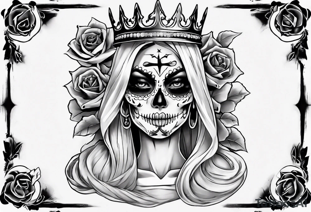 santa la muerta with money and crown
on the card tattoo idea