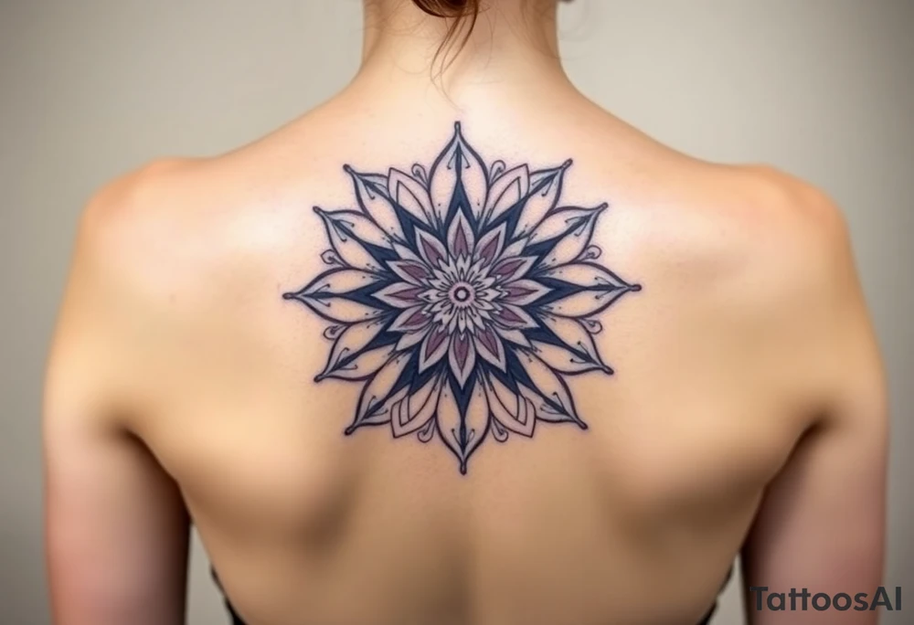 Long back mandala with a dahlia tattoo idea