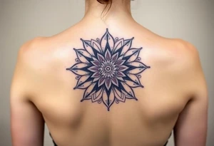Long back mandala with a dahlia tattoo idea