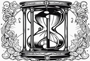 a tattoo mixing a clock integrated with an hourglass an hourglass in black and white where the year 1979 appears. on the amount of the hourglass tattoo idea