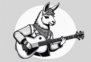 Cool llama playing bass guitar tattoo idea