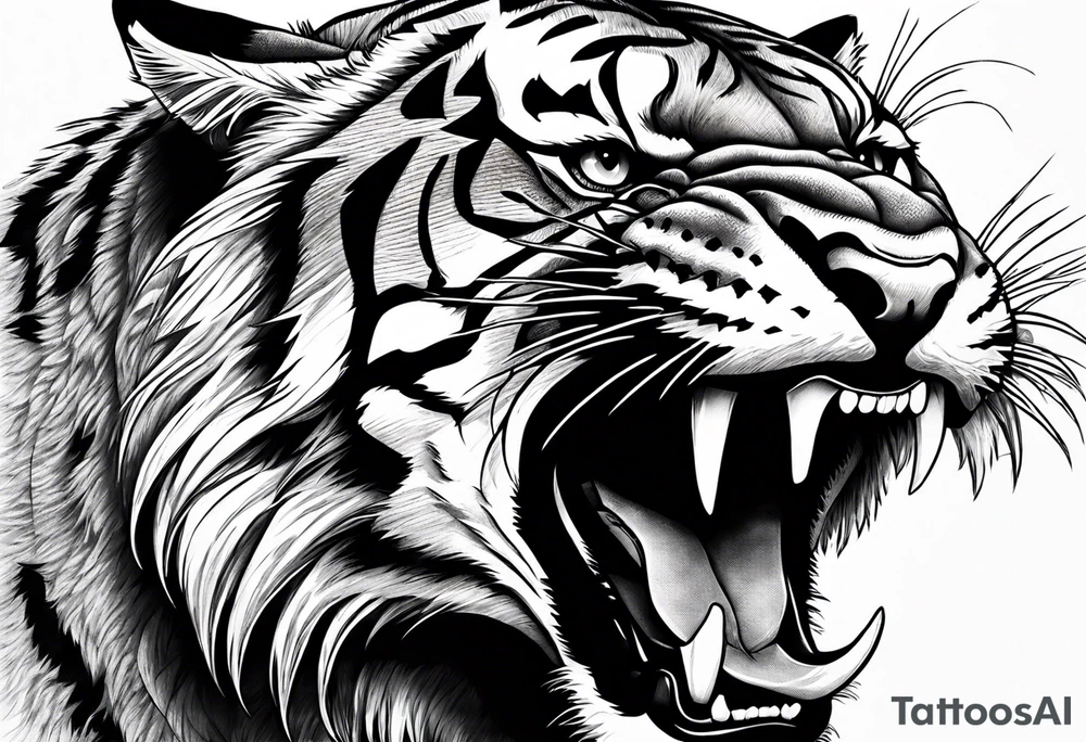 Sabertooth tiger with long fangs tattoo idea