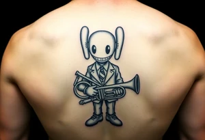 kaws figure wearing Jim Hill High School suit holding a mellophone tattoo idea