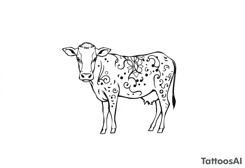 black and white patterned cow tattoo idea