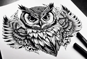 An owl with Dead head moth wings tattoo idea