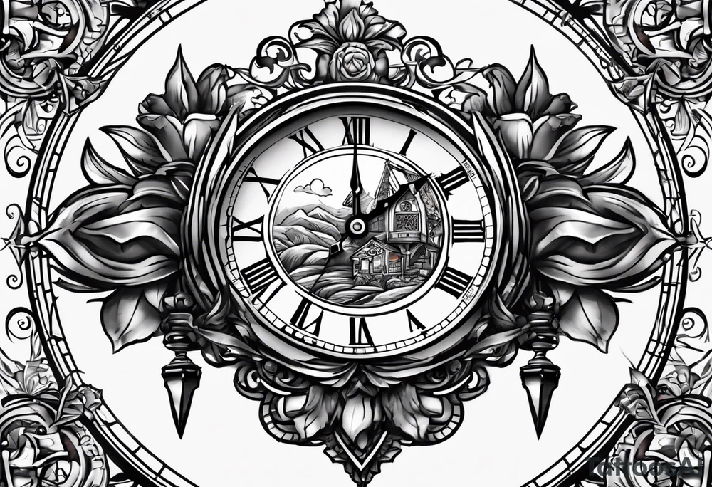 i want a tattoo of a clock with swords tattoo idea