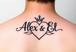 the name Alex and El in a heart with crown tattoo idea